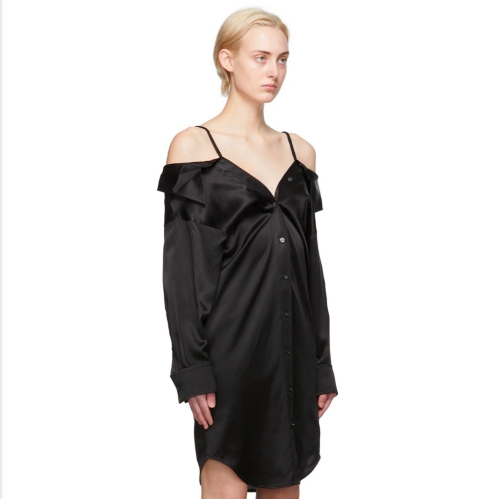 NWT Alexander Wang Black 100% Silk Off-the-Shoulder Dress Size 12